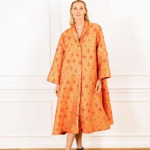 La Vie Style House Gilded Orange Brocade Maxi Dress Coat